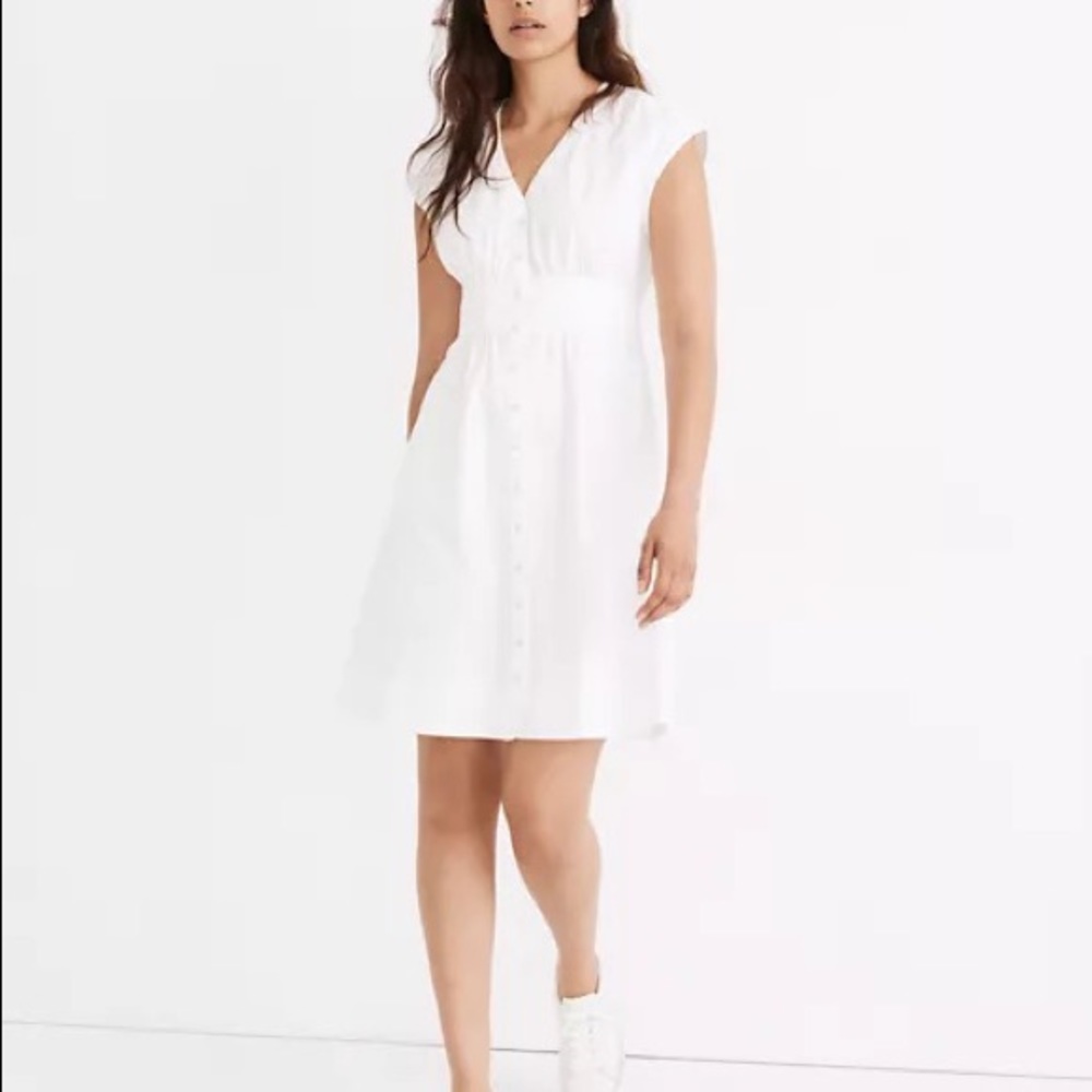 NWT Madewell Denim Cap-Sleeve Button Front Dress in White